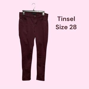 TINSEL DEEP MAROON JEANS SIZE 28 GENTLY WORN